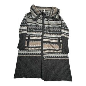KENAR Fair Isle Pattern Long Cardigan Sweater Women Size M Shawl‎ Collar